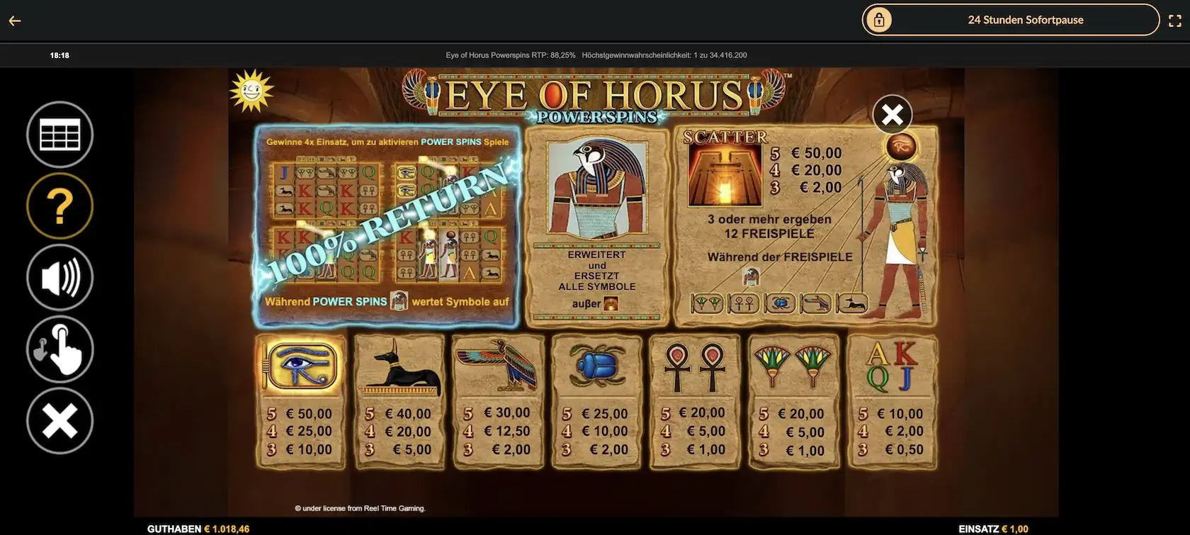 eye-of-horus-power-spins-auszahlungstabelle