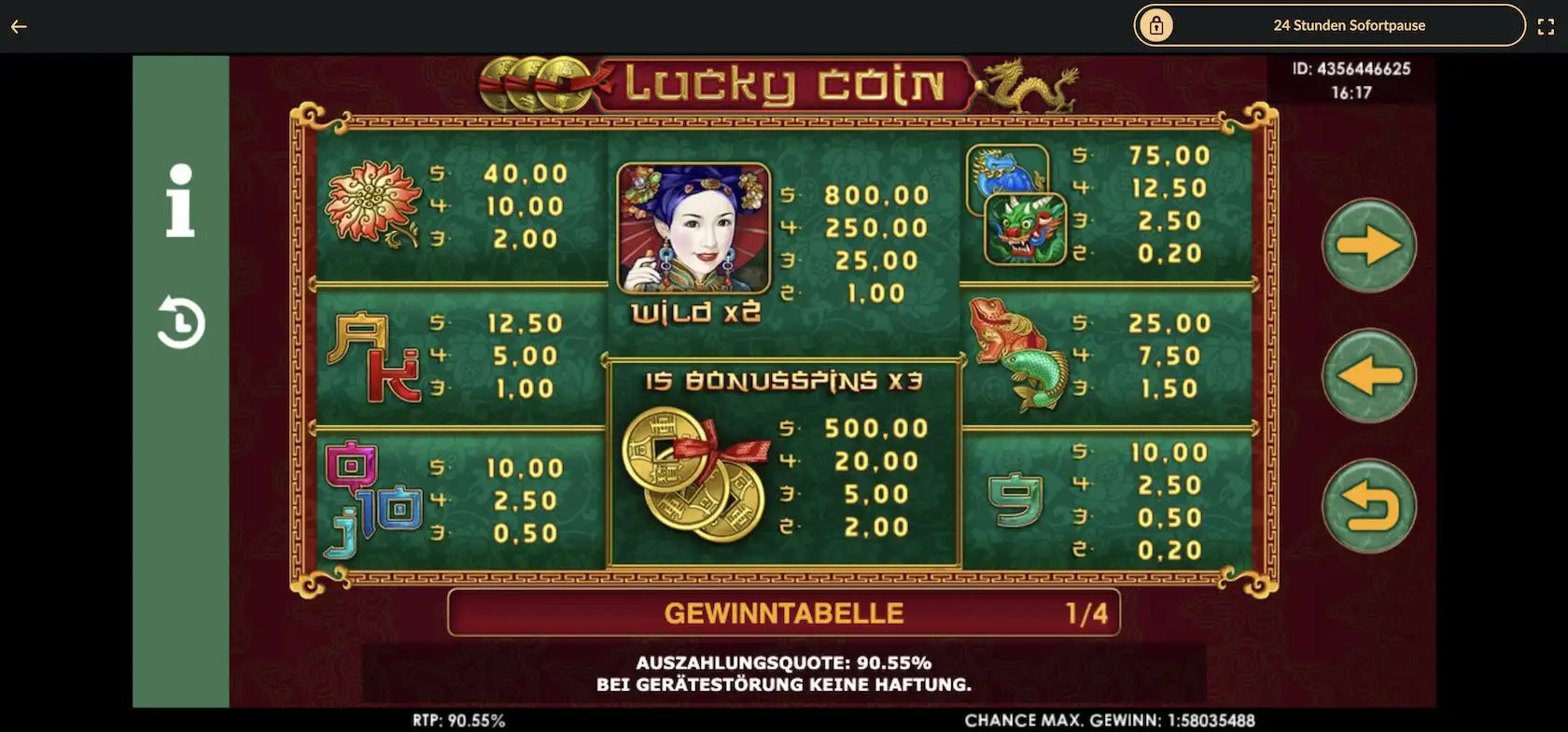 lucky-coin-gewinntabelle
