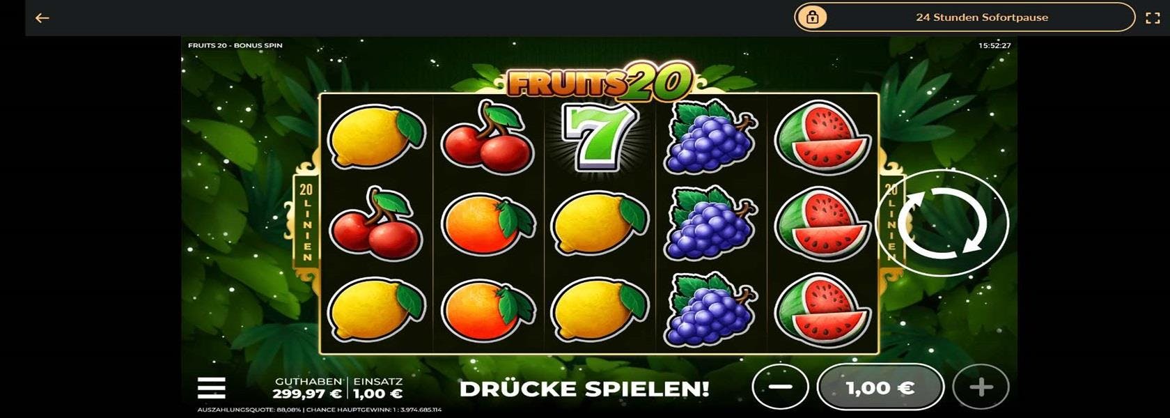 Fruits 20 ist ein Online-Slot-Klassiker im Retro-Stil mit den beliebten Früchtesymbolen.
