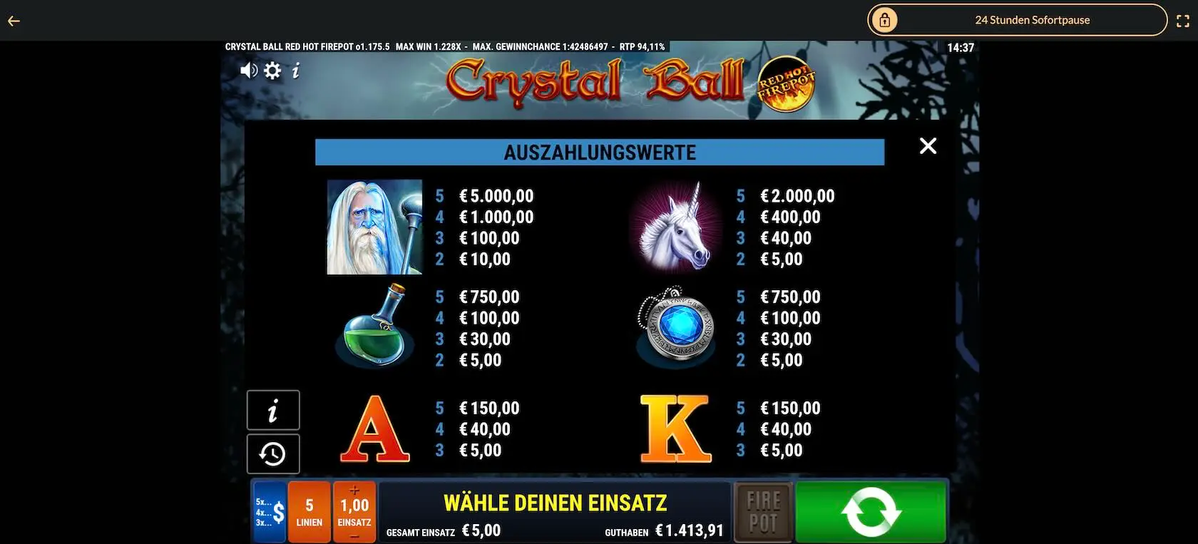 crystal-ball-red-hot-firepot-gewinntabelle