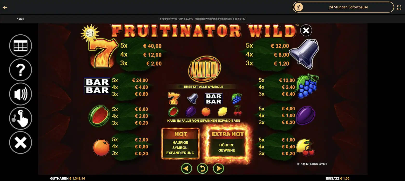 fruitinator-wild-gewinntabelle