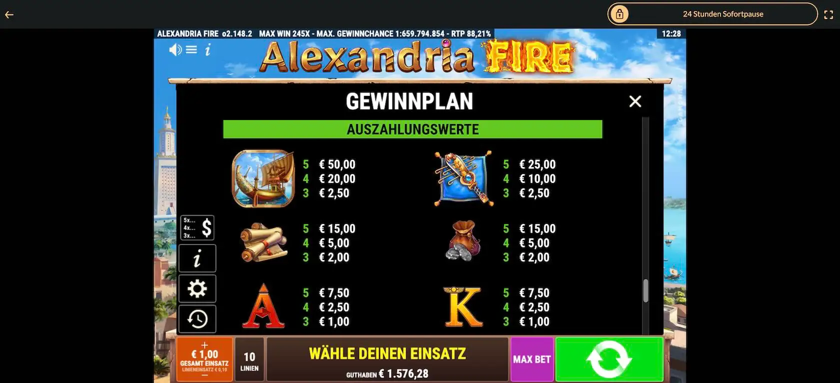 alexandria-fire-gewinntabelle