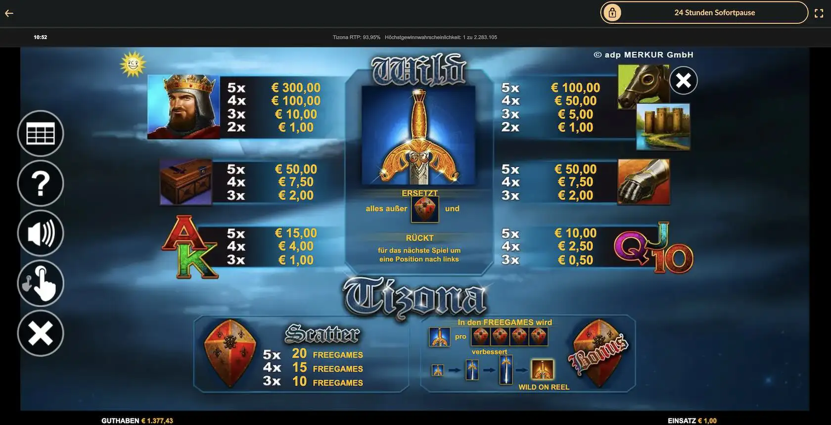 tizona-auszahlungstabelle