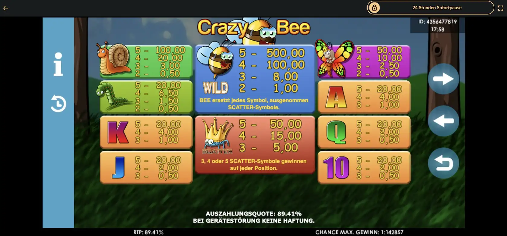 crazy-bee-gewinntabelle