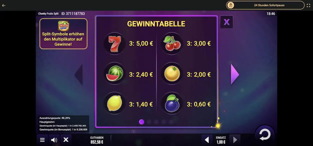 cheeky-fruits-split-auszahlungstabelle