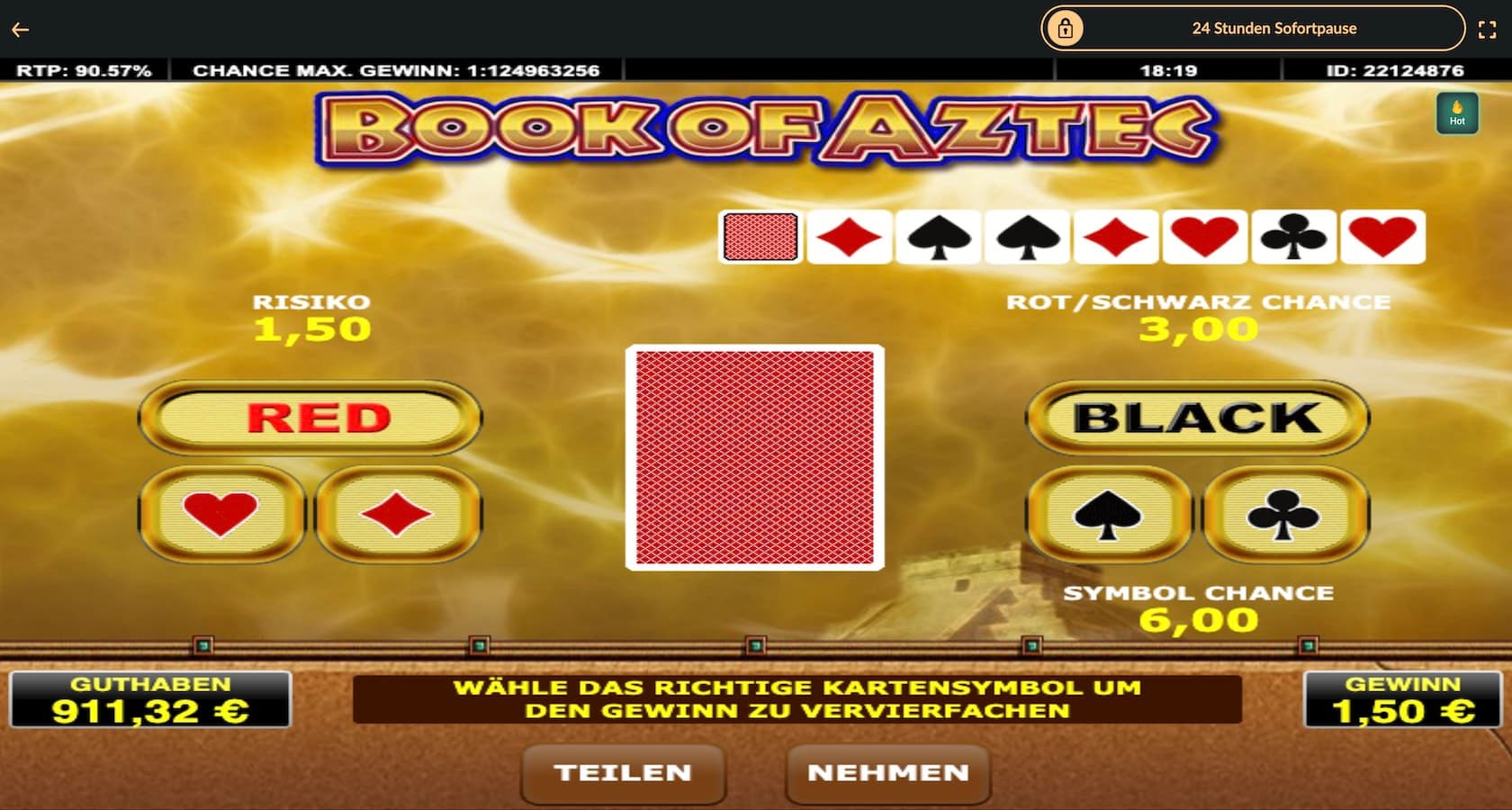 Risikospiel beim Book of Aztec