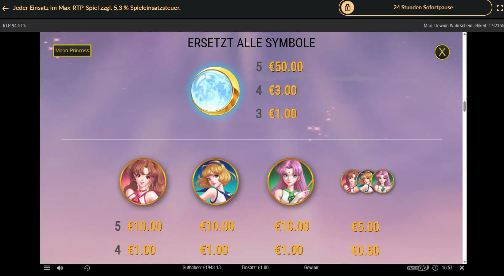 moon-princess-gewinntabelle